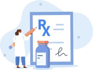 a doctor writes on a prescription pad for suboxone treatment